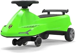 Lamborghini Swing Car Ride On with Lights and Sounds, 360 Rotation, Movable Rear Wing - Green