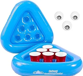 GoPong Pool Pong Rack Floating Beer Pong Set, Includes 2 Rafts and 3 Pong Balls, Blue