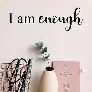 ملصق فني جداري من الفينيل BPA - I Am Enough - 5 بوصة × 15 بوصة - ملصق اقتباس ملهم إيجابي لتقدير الذات لغرفة النوم وخزانة غرفة المعيشة وغرفة الأطفال وغرفة اللعب وديكور المكتب (أسود)