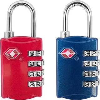 desired tools TSA 4 Digit Combination Steel Padlocks, Red and Blue - 2 Pieces