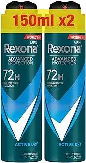 Rexona Men Antiperspirant Deodorant Spray, 72H Sweat & Odor Protection*, Active Dry, with MotionSense Technology, 150ml, Pack of 2