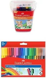 Faber Castell Jumbo Wax Crayons 25 Color + Connector Colour Marker Pen 20 Pieces