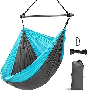 Hammock Chair, Portable Large Hanging Rope Swing - Lightweight Nylon Parachute -Max 500 Lbs - Detachable Metal Support Bar Hammock Chair Swing for Outdoor, Indoor, Backpacking, Camp, Beach