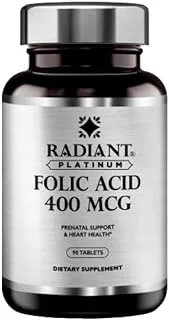 Radiant Platinum Folic Acid 400Mcg | Panatal Support & Heart Health | Forms Healthy Red Blood Cells | 90 Tablets