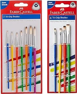 Faber-Castell Paint Brushes Flat 4Pc (1,2,4,6) + Paint BrUShes Round 7Pc (0,2,4,6,8,10,12)