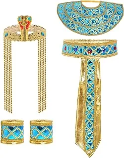 SUMERSHA 5 Pieces Egyptian Costume Accessories, Women's Egyptian Snake Beaded Headpiece Egyptian Collar Egyptian Belt and Wristbands for Women Halloween Costume Cosplay Accessory