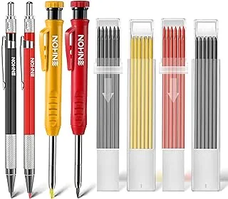 Mechanical Carpenter Pencils Kit with 40 Refills, 4 PCS Colorful Deep Hole Woodworking Pencils with Built-in Sharpener, Carpentry Marking Scribe Tools for Architect Construction