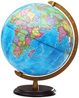 COOLBABY 25CM World Globe Political Map,Educational Geographic Globe,Globe with LED Light,Wood Base Alloy Globe