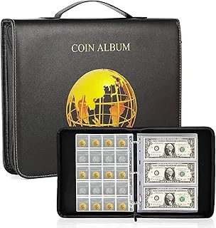 Fubeasi Coin Collection Holder Album Book for Collectors,200 Pockets Coins Collecting Album & 30 Pockets Paper Money Stamp Page Album Supplies for Collectors (200 coins+30 paper money binder)