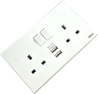 مقبس حائط Gm 2.1a 2 USB متعدد التوصيل للتحكم في الحائط مع صندوق تثبيت 13a-250v شاحن لوحة الطاقة ومقبس 5 منافذ (أبيض)