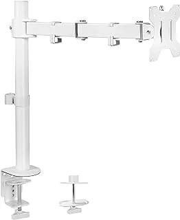 VIVO Single Monitor Arm Desk Mount, Holds Screens up to 32 inch Regular and 38 inch Ultrawide, Fully Adjustable Stand with C-Clamp and Grommet Base, VESA 75x75mm or 100x100mm, White, STAND-V001W