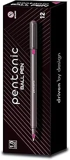 Pentonic Ball Pen Box Pack | Tip Size 1.0 mm | Click Off Mechanism With Sleek Matte Finish Body | Smart Grip For Effortless Writing Experience | Pink Ink, Pack Of 12