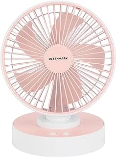 Olsenmark Rechargeable Table Fan- OMF1849, High Performance Fan with Working Time up to 6 Hours, 4-Speed Controls and 5 Leaf Blades