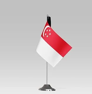 علم طاولة صغير الحجم من BPA® SINGAPORE FLAG مع حامل ديكور مكتبي أنيق (22×10 سم)