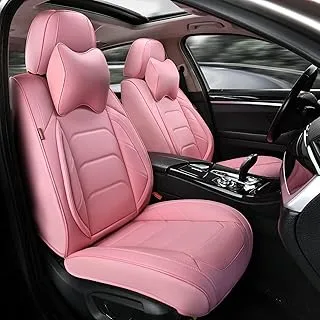 TIEHESYT Pink Car Seat Covers Front Pair, Breathable Leather Automotive Front Seat Covers & Headrest for Comfortable Driving, Universal Auto Interior Fit for Most Kinds of Vehicles