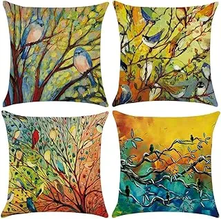 Unibedding Spring Birds Throw Pillow Covers مقاس 18X18، غطاء وسادة لطيور المزرعة في الهواء الطلق، أغطية وسائد للطيور باللون الأزرق الفيروزي للأريكة والأريكة والديكور الموسمي للمنزل في الفناء، 4 عبوات