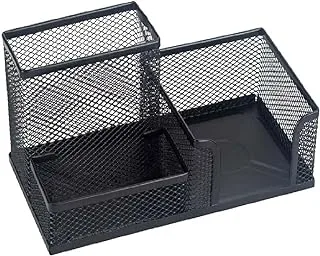 3 Compartment Metal Mesh Desk Organizer, Pen Holder With Memo Holder For Home School And Office