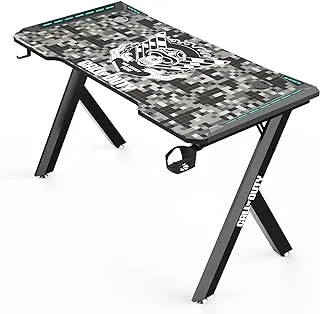 Call Of Duty (COD) Hawksbill Series RGB Flowing Light Gaming Desk (Size: 1200-600-720mm) With (800 * 300 * 3mm - Mouse pad), Headphone Hook & Cup Holder - Black/Grey