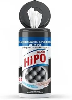 HiPO Leather Cleaning and Polishing 50-Wet Wipes, 15 cm x 20 cm Size, Black