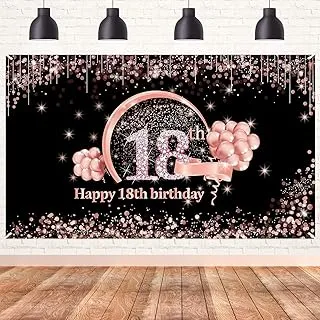 BPA® 18th Birthday Banner Decorations for Men Girls, Black Gold Happy 18th Birthday Party Supplies, 18 Birthday Party Decor Sign