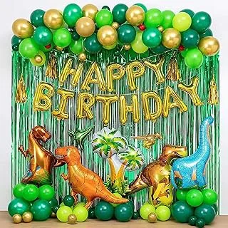 Dinosaur Birthday Party Decorations Including Dinosaur Balloons,Happy Birthday Balloons Curtains for Dinosaur Themed Kids Party Showers Celebrations(80PCS)