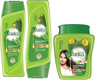 Vatika Naturals Hair Fall Control Shampoo + Conditioner + Hammam Zaith Hot Oil Treatment (400ml + 400ml + 500ml) | Natural Extracts | For Thinning, Weak Hair | Value Pack