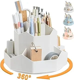 McMola Pencil Pen Holder for Desk,9 Slots 360 Degree Rotating Desk Organizers,Desktop Storage Stationery Supplies Organizer, Cute Pencil Cup Pot For Office, School, Home(White)