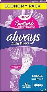 Always Daily Liners Extra Protect Pantyliners, Large, 48 Count