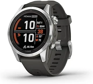 GARMIN FENIX 7S PRO - الإصدار الشمسي - فضي مع حزام من الجرافيت