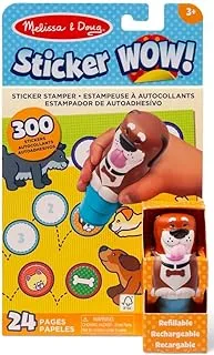 Melissa & Doug Sticker WOW!™ Dog Creative Play-24-Page Activity Pad and Sticker Stamper, 300 Stickers, Arts and Crafts Fidget Toy Collectible Character Dinosaur, Unicorn, Dog, Tiger