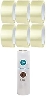 MARKQ Clear Packing Tape 2 inches x 50 yards 6 Rolls + 1 Roll Clear Stretch Film Wrap 500mm