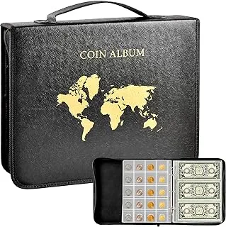 Coin Collection Book Holder for Collectors, 200 Pockets Coins Collecting Album & 30 Sleeves Paper Money Display Storage Case for Coin Currency Collection Supplies, Bill, Pennies, Quarters, Stamp