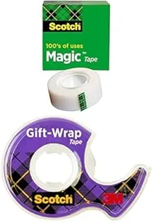 Scotch Magic Tape in Box 3/4 x 1299 in 1 roll/box + Giftwrap Tape on a Dispenser 3/4 x 650 in