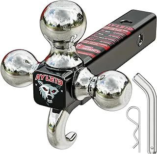 Ayleid Trailer Hitch Tri-Ball Mount with Hook & Pin Balls Sized 1-7/8 inches, 2 inches & 2-5/16 inches, Hitch Ball,Tow Hitch,Black Ball