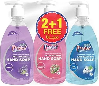 Prider Hand Soap Liquid Anitbacterial,Moisturer enriched with fragrance of Lavender, Cool water and Botanical Garden hand wash liquid family pack