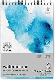 Winsor & Newton Classic Watercolour Paper in Spiral Bound – 12 Sheets DIN A4, 300 g/m², Cold-Pressed, Lightly Textured White Paper in Archival Quality, Yellow-Resistant