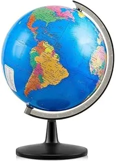 ECVV 14.2Cm World Globe Political Map Globe - English Map - Educational|Geographic|Modern Desktop Decoration - Stainless Steel Arc And plastic Base - School, Home,Office