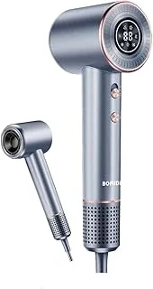 Bomidi HD02 High Speed Hair Dryer With 200 Million Negative Ion, Intelligent Thermostat, 110,000 RPM Brushless Motor, Noise Reduction Operation, 360° Two Concentrator Nozzles & 8 Drying Modes - Silver