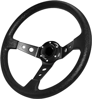 QYMOPAY Drifting Deep Dish Racing Steering Wheel, 6 Bolt Anti-Slip Leather and Aluminum Gaming Steering Wheel with Horn Button for Racing/Car Sim Driving/JDM Sports Racing Steering Wheel (Black)