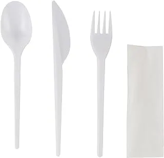 Packwell Plastic 4-In-1 Cutlery Set 500-Pieces, White