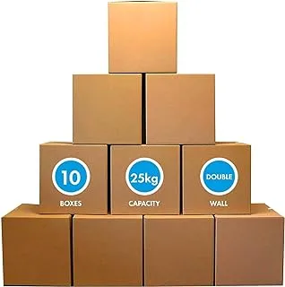 AL ARQAM [10 Pack] Large Double Wall 100% Recyclable Corrugated Cardboard Moving Boxes with 32 KG Capacity, 45 x 45 x 45 cm Brown Carton for Packaging, Shipping and Storage, 5 ply