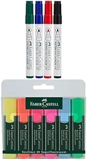 Faber Castell Whiteboard Marker Bullet Set Of 4Pc & Duster + Classic Highlighter Wallet Of 6