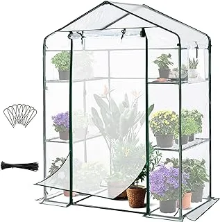 Quictent Mini Walk-in Greenhouse 3 طبقات 6 أرفف نباتات حديقة منزل أخضر للداخل والخارج 56 بوصة × 29 بوصة × 77 بوصة - 50 قطعة من علامات النبات على شكل حرف T تتضمن