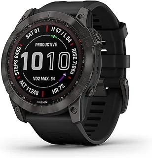 GARMIN FENIX 7X - إصدار SAPPHIRE SOLAR EDITION باللون الرمادي الكربوني DLC والتيتانيوم مع حزام أسود - رقم الجزء الأمريكي