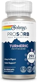 SOLARAY Turmeric Phytosome 500 mg - 29X مكملات الكركمين الممتصة - كبسولة الكركم سهلة الهضم لدعم المفاصل - نباتي ومصنوعة بدون فول الصويا - ضمان لمدة 60 يومًا - 30 وجبة، 30 كبسولة نباتية