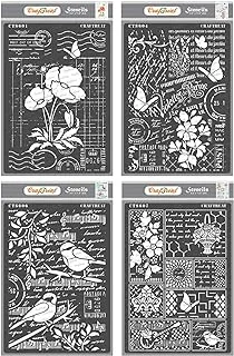 CrafTreat Stencils for Painting on Wood, Canvas and Fabric - Ledger Poppy, Flower Collage, Bird Song & Bits and Pieces - 4 Pcs - Size: A4 (8.3 x 11.7 Inch) Each - Reusable DIY Art and Craft Stencils