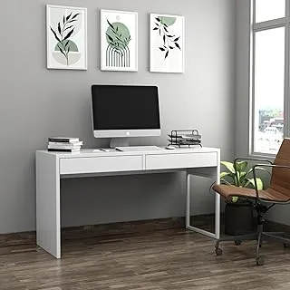 RIGID Wooden Computer Desk Workstation with 2-Drawer Storage, Study Table Writing Desk (White, 142 * 50 * 75 cm)