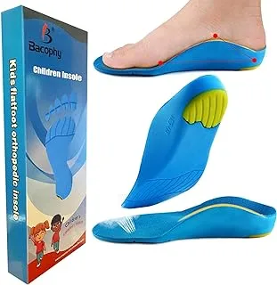 Bacophy Kids Orthotic Arch Support Shoe Insoles, Children Pu Cushioning Inserts, Shock Absorption Velvet Surfaces Deep Heel Cup Inner Sole for Flat Feet, Plantar Fasciitis, Feet Heel Pain Relief Blue