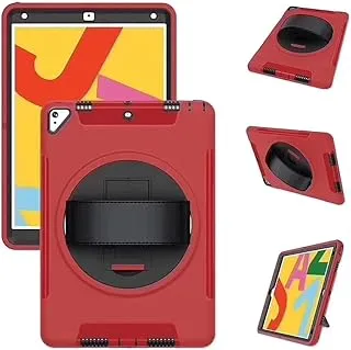 AWH Rugged Case for iPad 10.2 inch, Shockproof, Impact Resistant Cover, iPad Rugged Case with Kickstand, Full Body Protective Cover for kids, Drop Protection, Red.