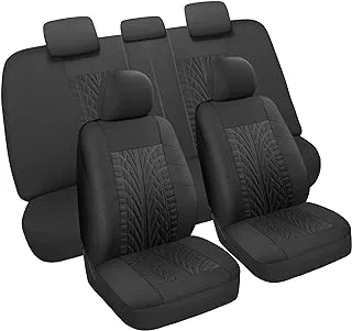 VarCozy Car Seat Covers Full Set, Front & Split Rear Bench for Car, Universal Cloth SUV, Sedan, Van, Automotive Interior Covers, Airbag Compatible, Black (VC-01-B5)